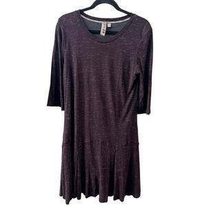 Anthropologie Dolan Dress Petite L Purple Knit Lagen Flared Hem Made in‎ USA
